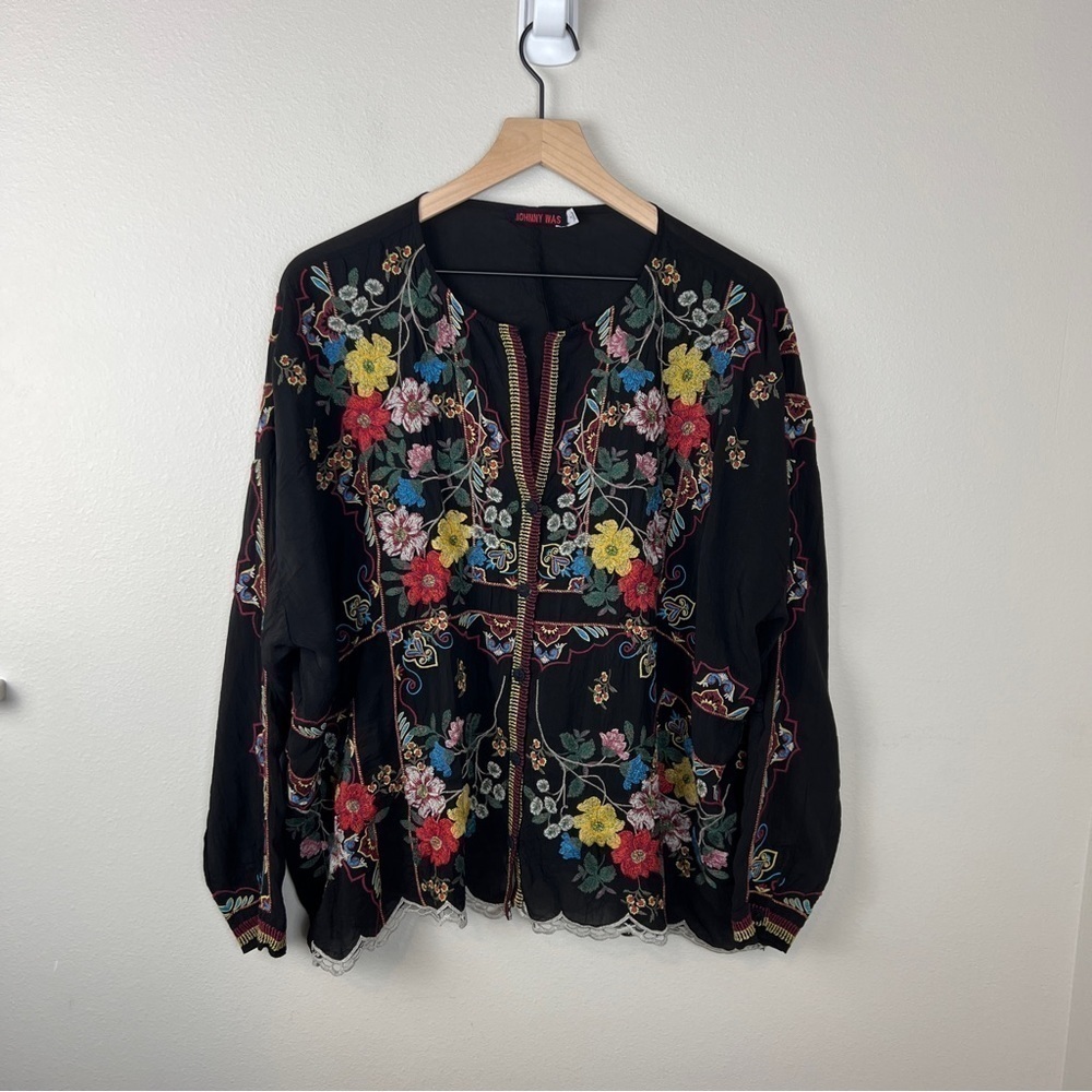 Johnny Was Cabo Embroidered Floral Button Down Blouse - Picture 2 of 5